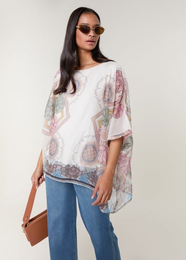 Blue Vanilla Beige Flowy Silk Like Blouse