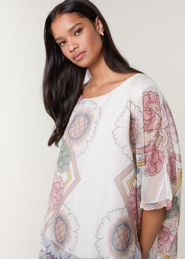 Blue Vanilla Beige Flowy Silk Like Blouse