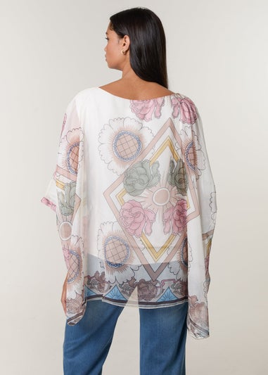 Blue Vanilla Beige Flowy Silk Like Blouse