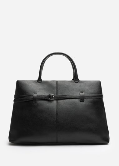 Where's That From Flores Black Luxury Structured Leather Tote Bag