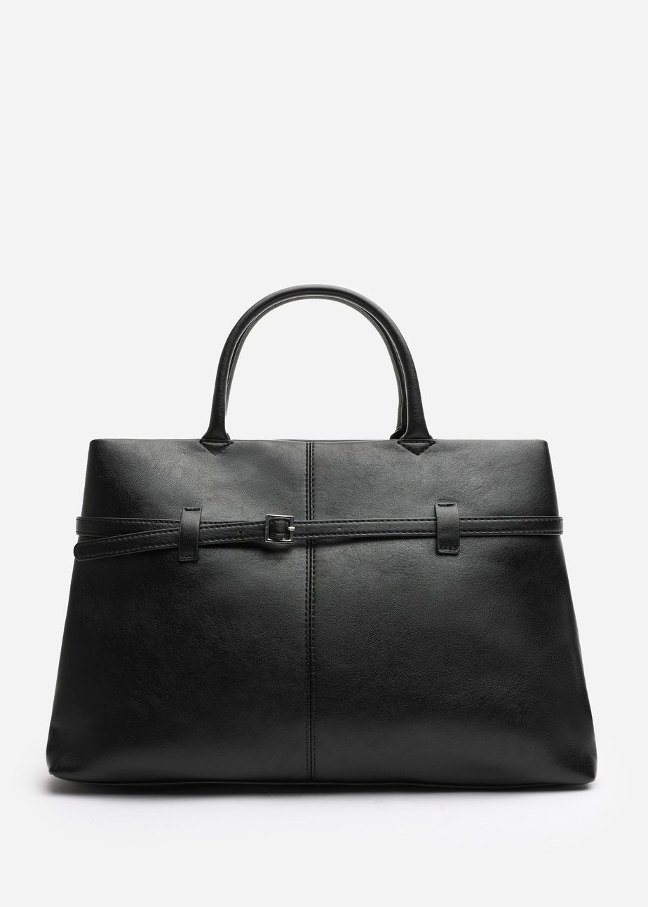 Where's That From Flores Black Luxury Structured Leather Tote Bag