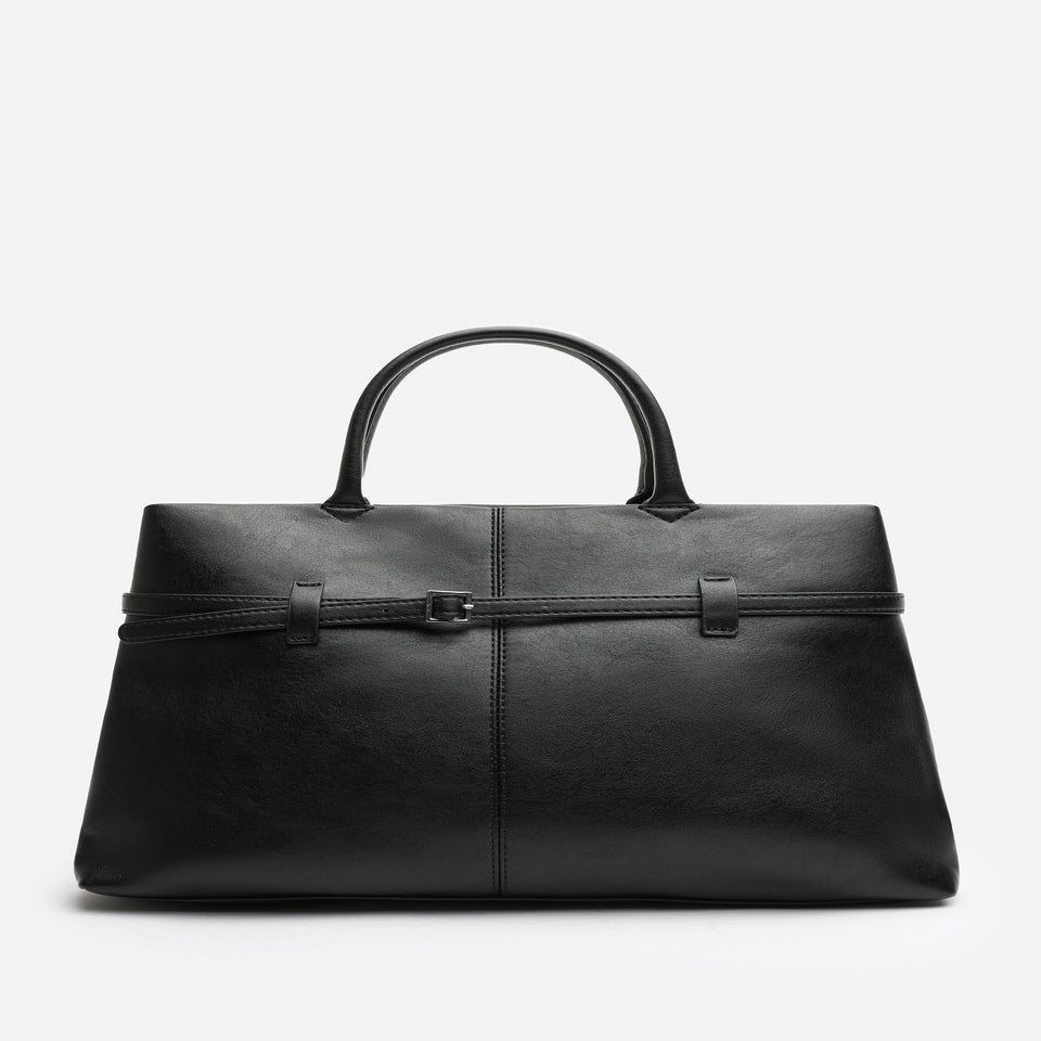 Where's That From Flores Black Luxury Structured Leather Tote Bag
