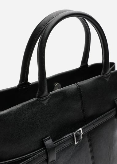 Where's That From Flores Black Luxury Structured Leather Tote Bag