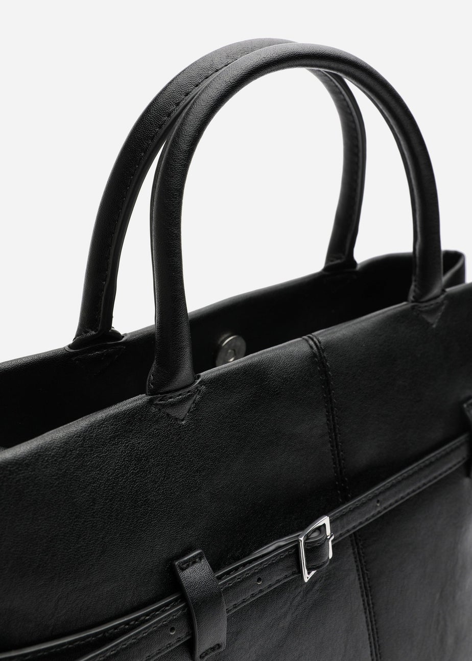 Where's That From Flores Black Luxury Structured Leather Tote Bag