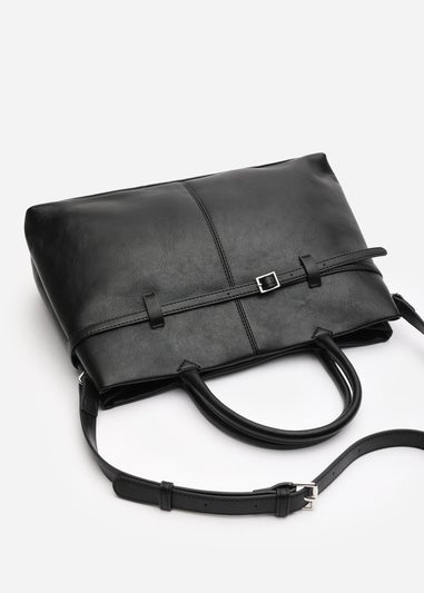 Where's That From Flores Black Luxury Structured Leather Tote Bag