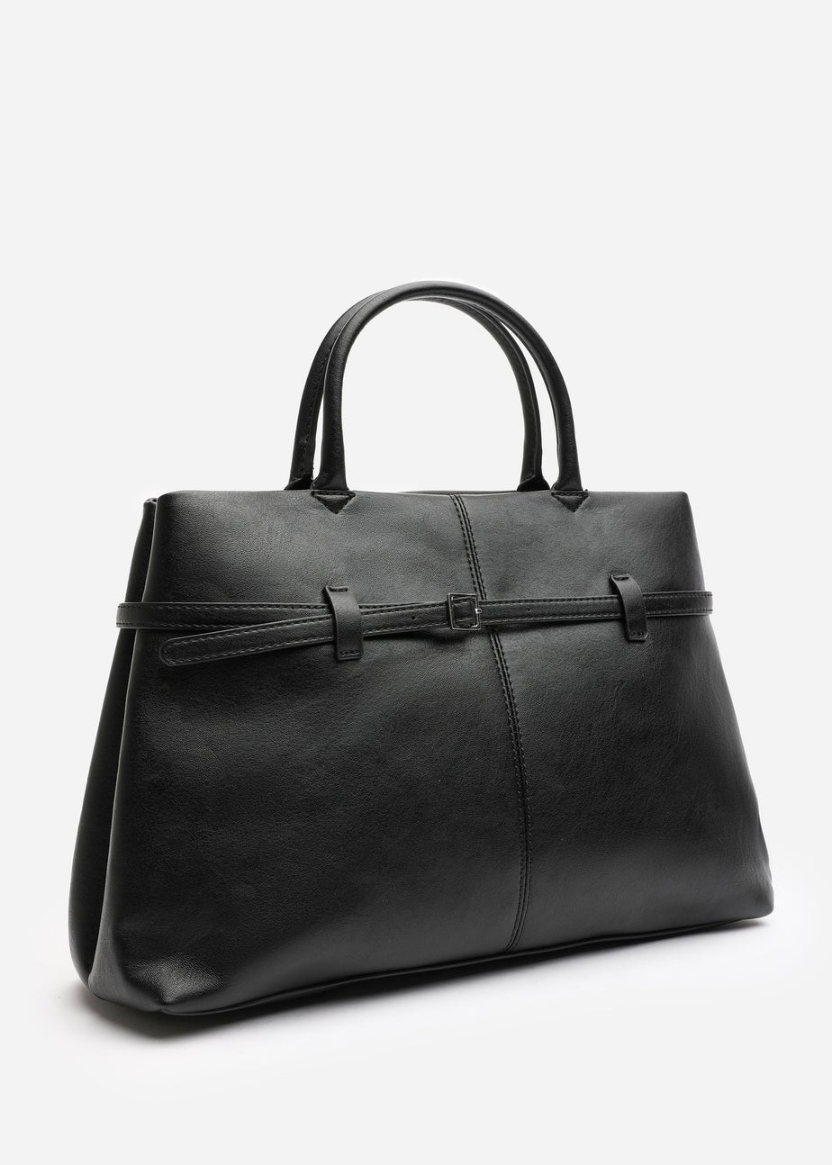Where's That From Flores Black Luxury Structured Leather Tote Bag