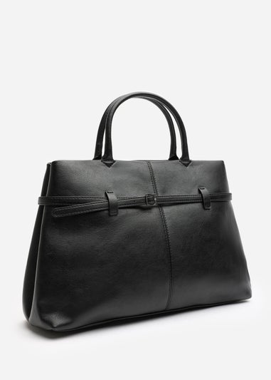Where's That From Flores Black Luxury Structured Leather Tote Bag