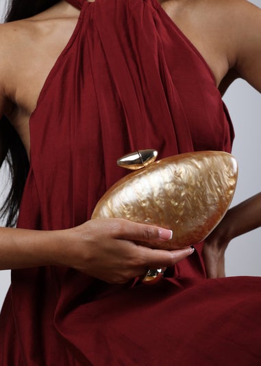 Where's That From Gold Benna Marble Acrylic Clutch