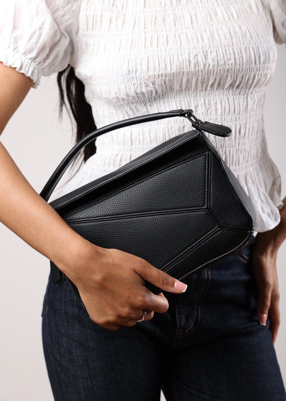 Where's That From Black Abrazo Geometric Top Handle Bag