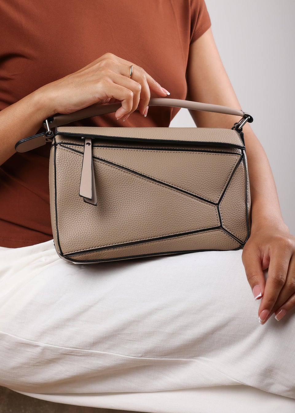 Where's That From Taupe Abrazo Geometric Top Handle Bag