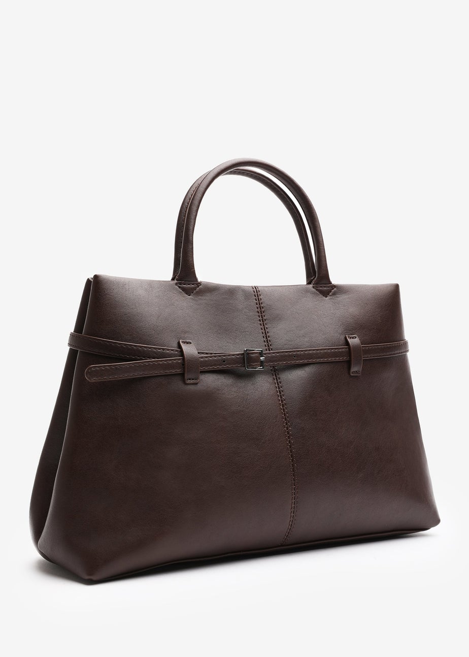 Where's That From Flores Brown Luxury Structured Leather Tote Bag