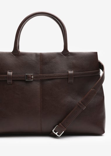 Where's That From Flores Brown Luxury Structured Leather Tote Bag