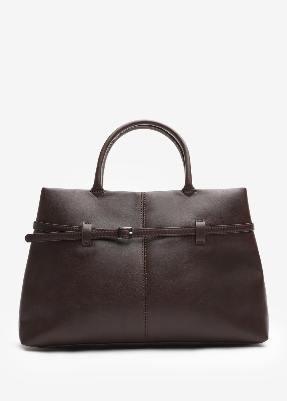 Where's That From Flores Brown Luxury Structured Leather Tote Bag