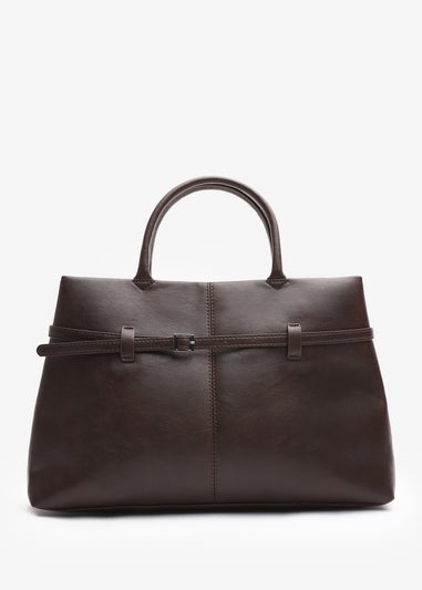 Where's That From Flores Brown Luxury Structured Leather Tote Bag