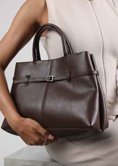 Where's That From Flores Brown Luxury Structured Leather Tote Bag