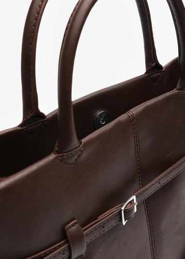 Where's That From Flores Brown Luxury Structured Leather Tote Bag