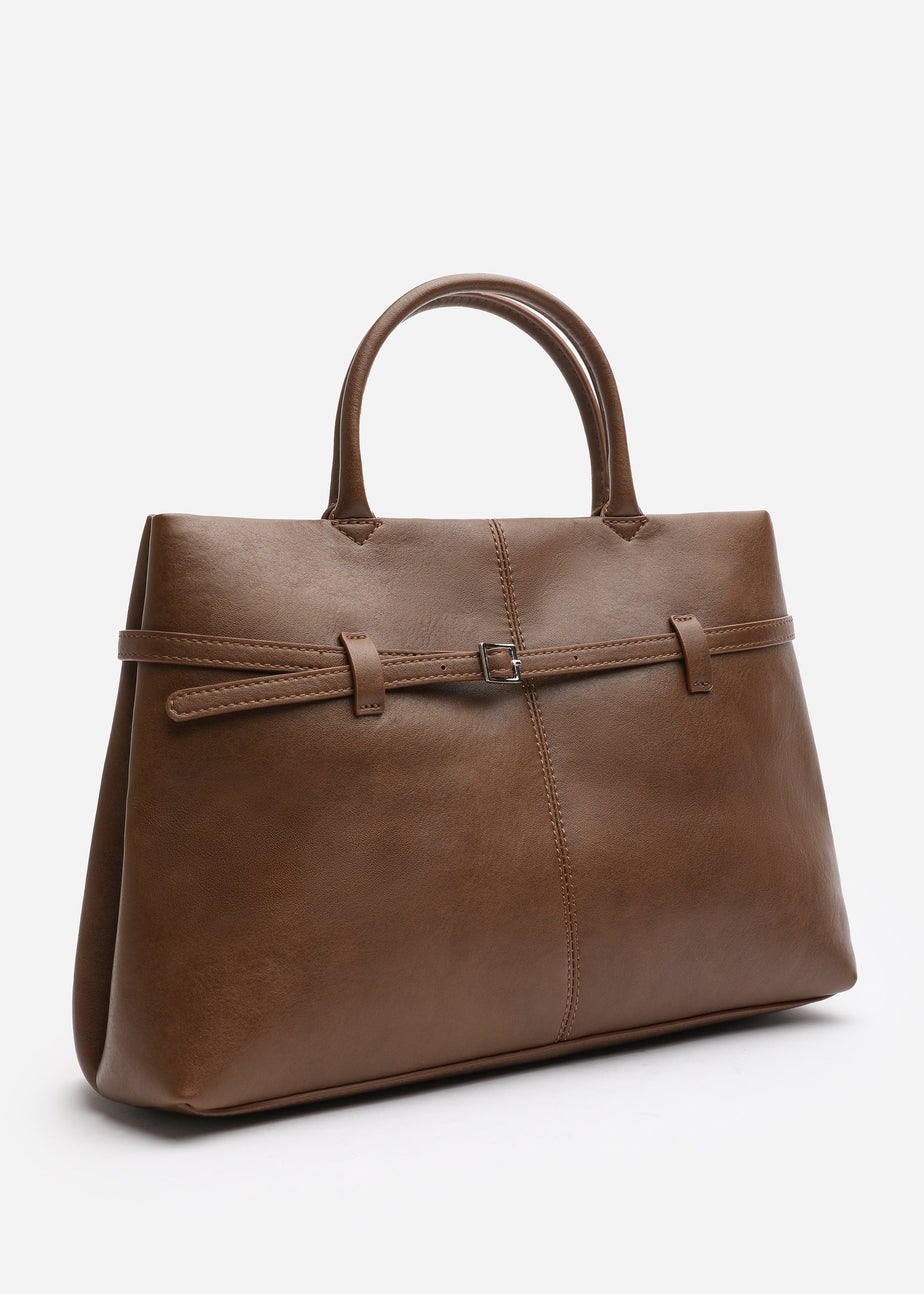 Where's That From Flores Tan Luxury Structured Leather Tote Bag