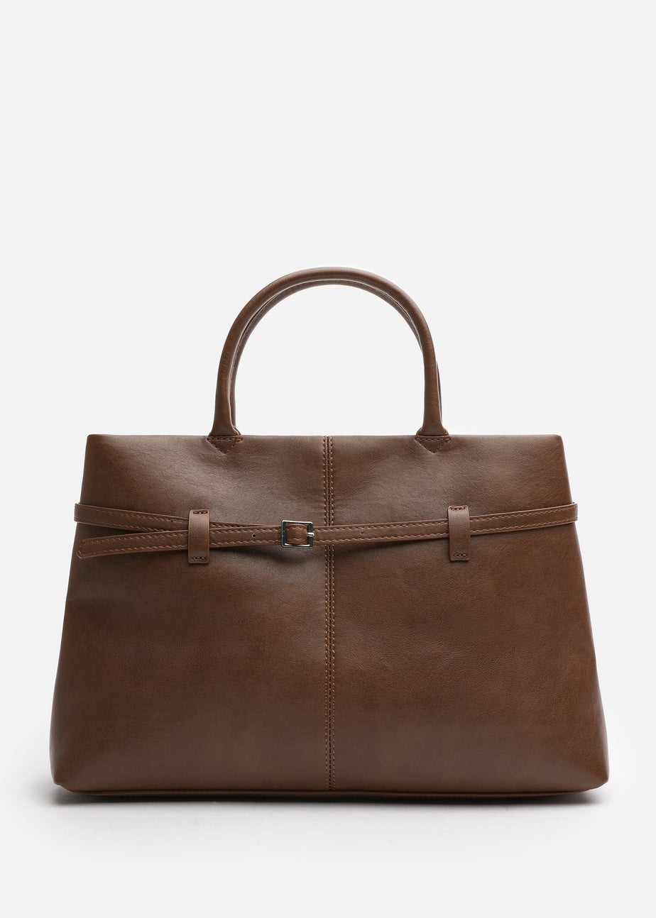 Where's That From Flores Tan Luxury Structured Leather Tote Bag