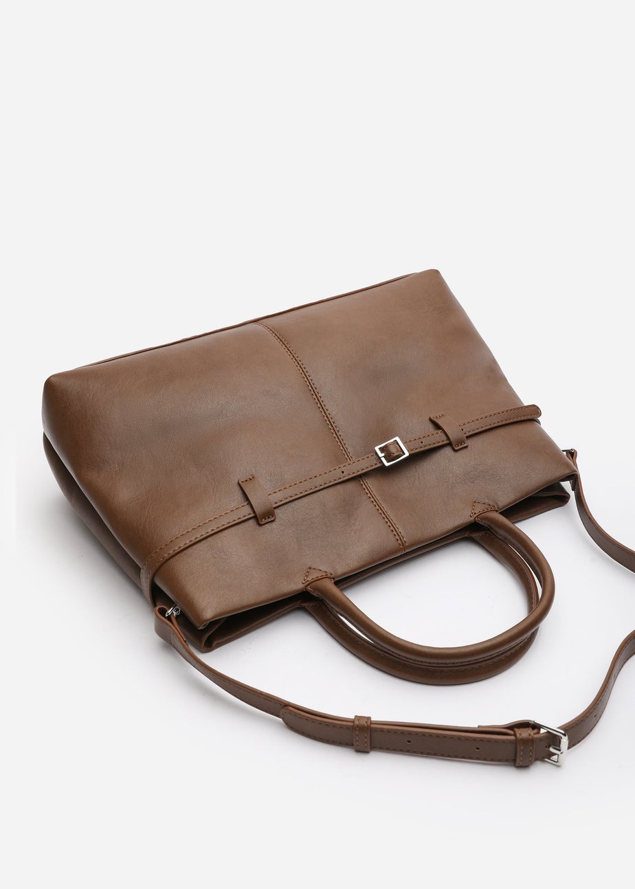 Where's That From Flores Tan Luxury Structured Leather Tote Bag