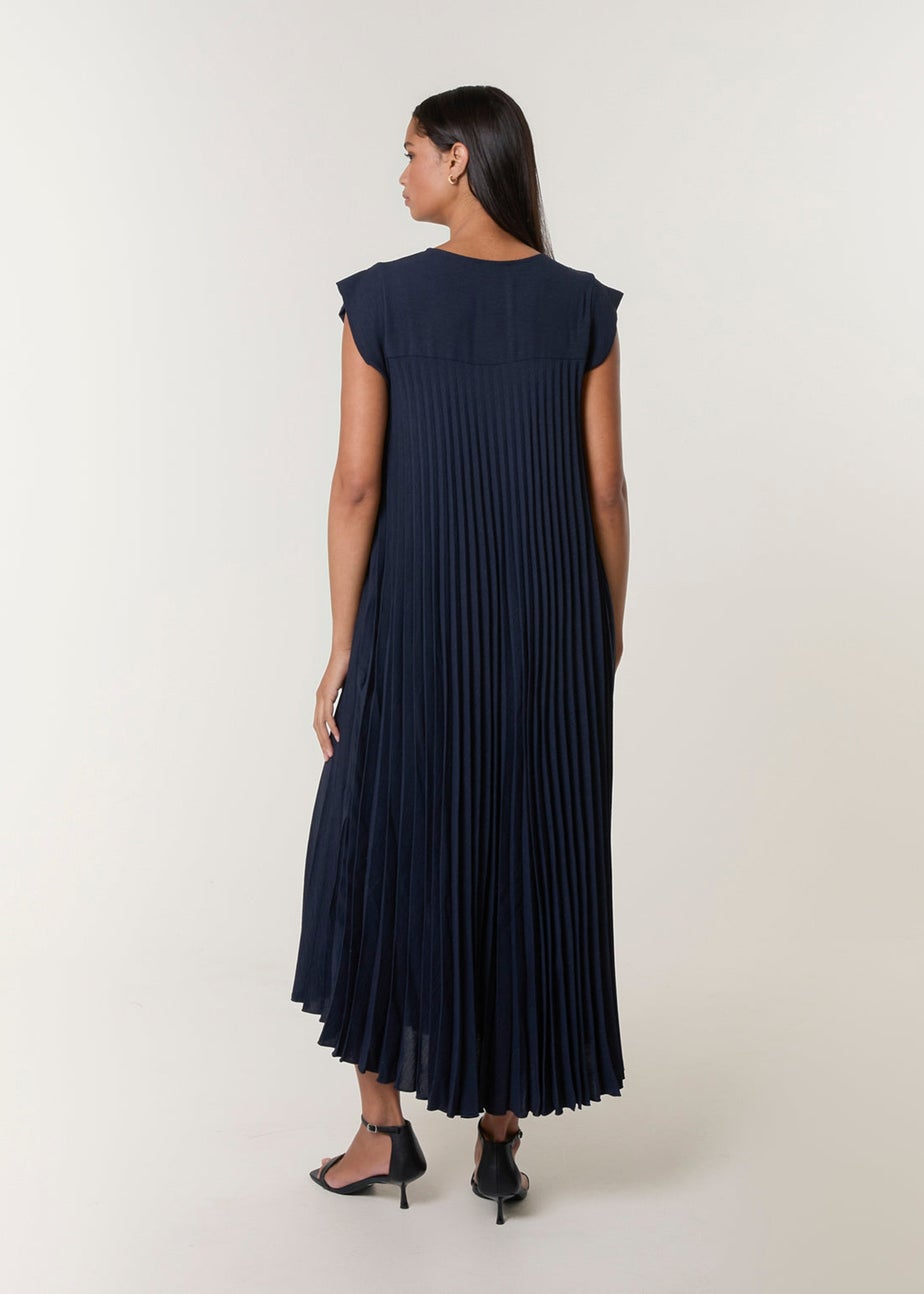 Blue Vanilla Navy Pleated Plain Long Dress