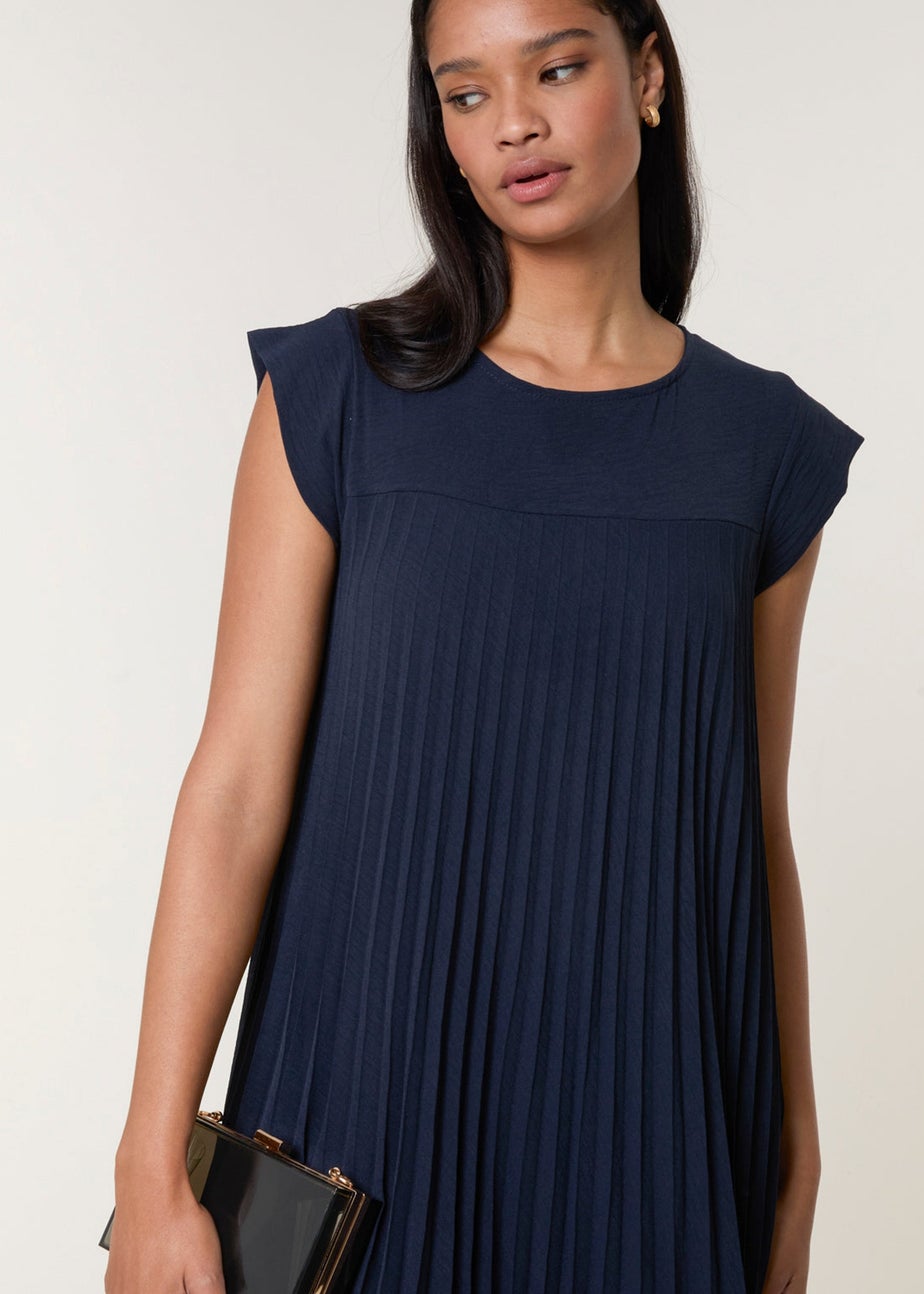 Blue Vanilla Navy Pleated Plain Long Dress