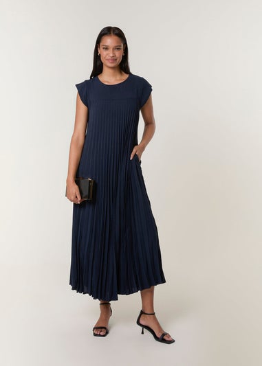 Blue Vanilla Navy Pleated Plain Long Dress