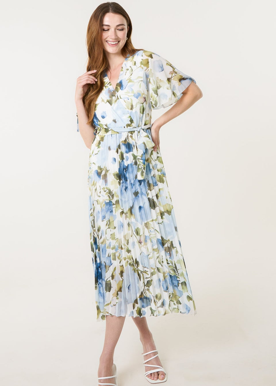 Blue Vanilla Blue Short Sleeve Wrap Pleat Dress