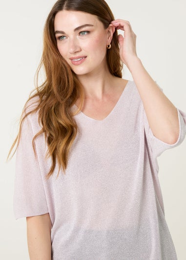 Blue Vanilla Pink Metallic Fine Gauge Lightweight Knit Top