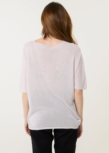 Blue Vanilla Pink Metallic Fine Gauge Lightweight Knit Top