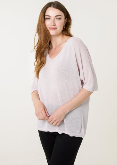 Blue Vanilla Pink Metallic Fine Gauge Lightweight Knit Top