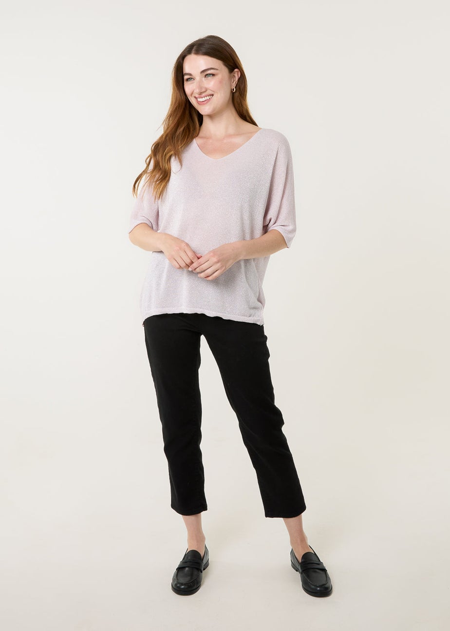 Blue Vanilla Pink Metallic Fine Gauge Lightweight Knit Top