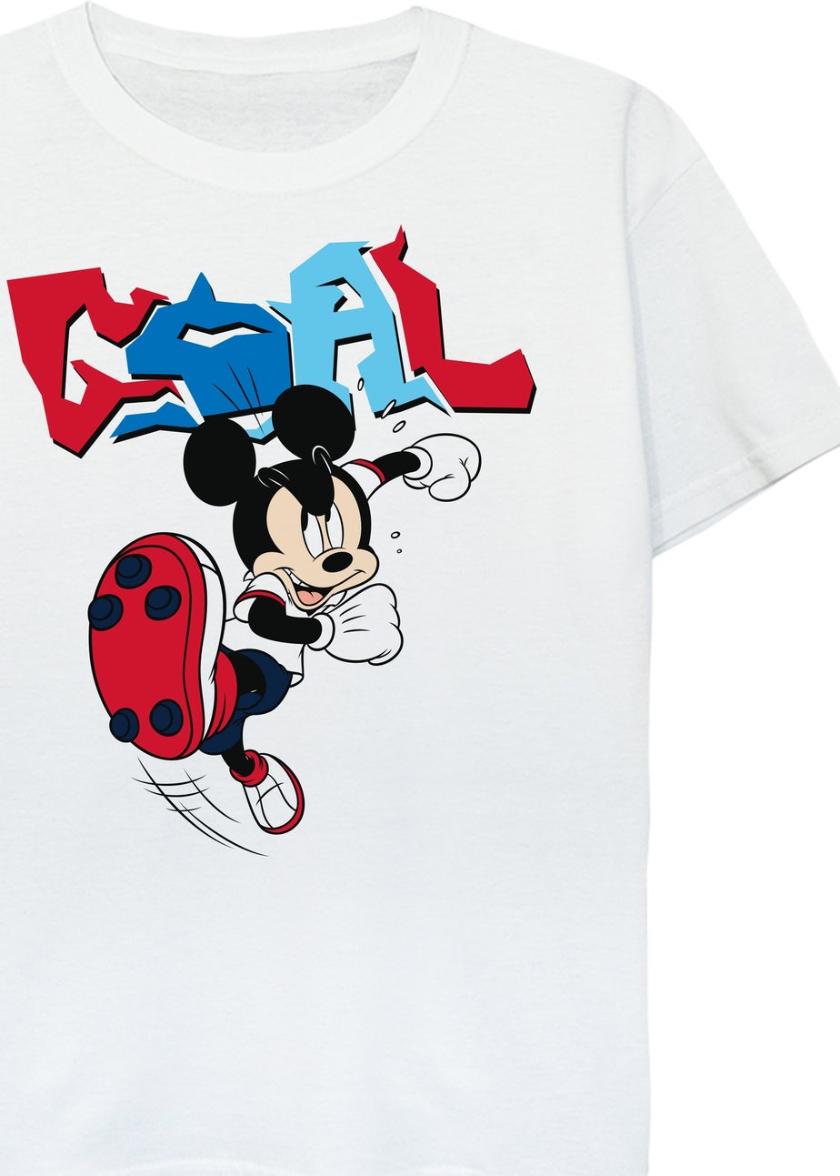 Disney Mickey Mouse Football Goal Kids White Graphic T-Shirt (3-13 Years)