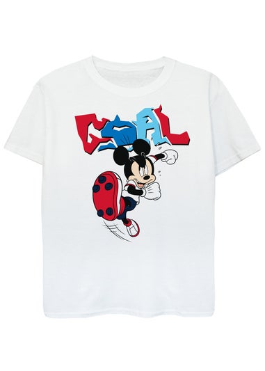 Disney Mickey Mouse Football Goal Kids White Graphic T-Shirt (3-13 Years)