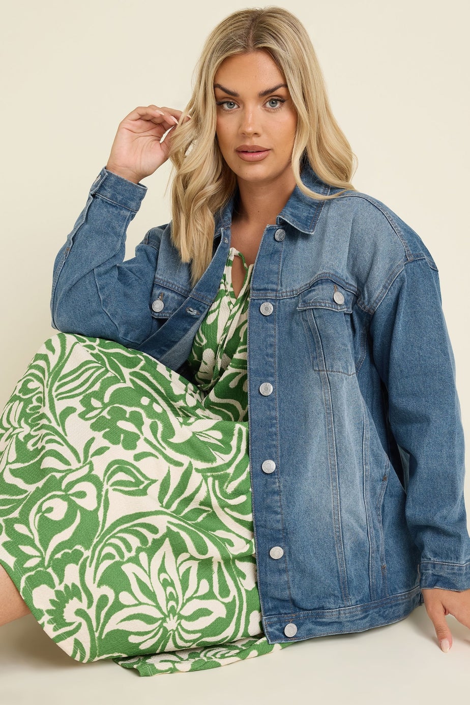 YOURS Curve Blue Washed Oversized Denim Jacket