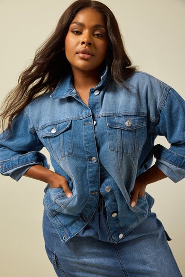 YOURS Curve Blue Washed Oversized Denim Jacket