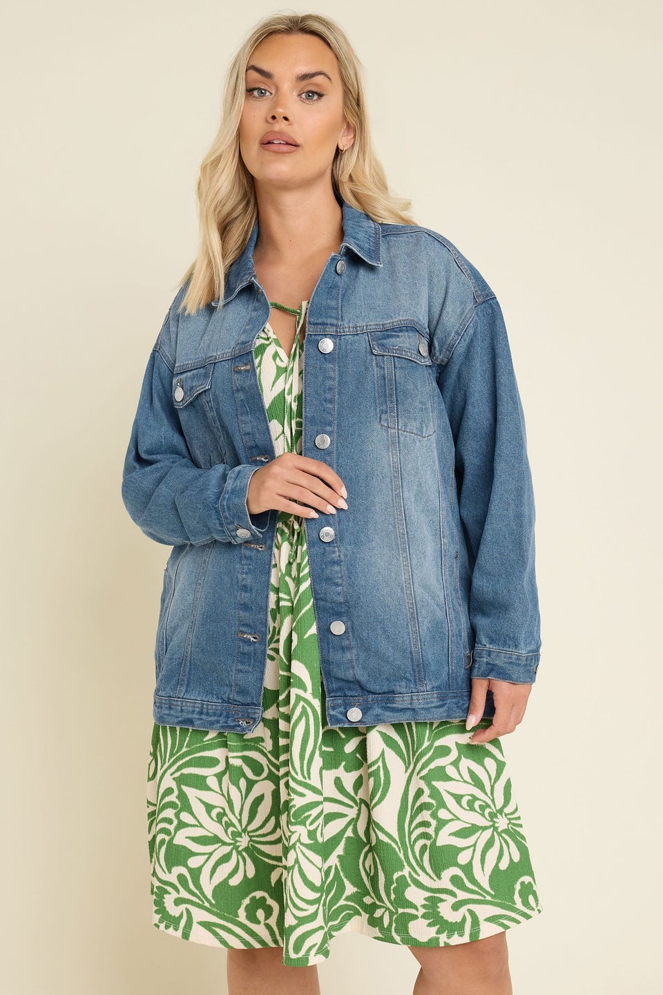 YOURS Curve Blue Washed Oversized Denim Jacket