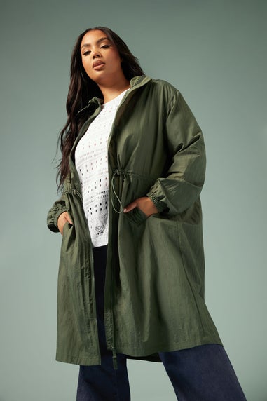 YOURS Curve Khaki Green Lightweight Longline Parka Jacket