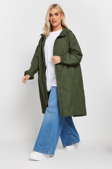 YOURS Curve Khaki Green Lightweight Longline Parka Jacket