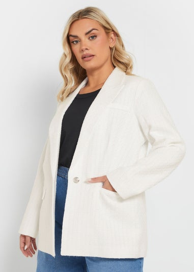 Yours Curve Ivory White Boucle Blazer