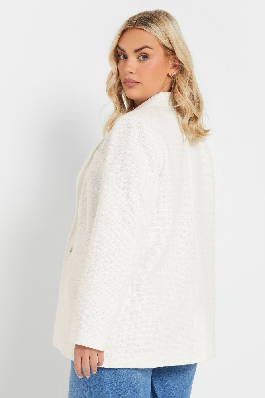 Yours Curve Ivory White Boucle Blazer