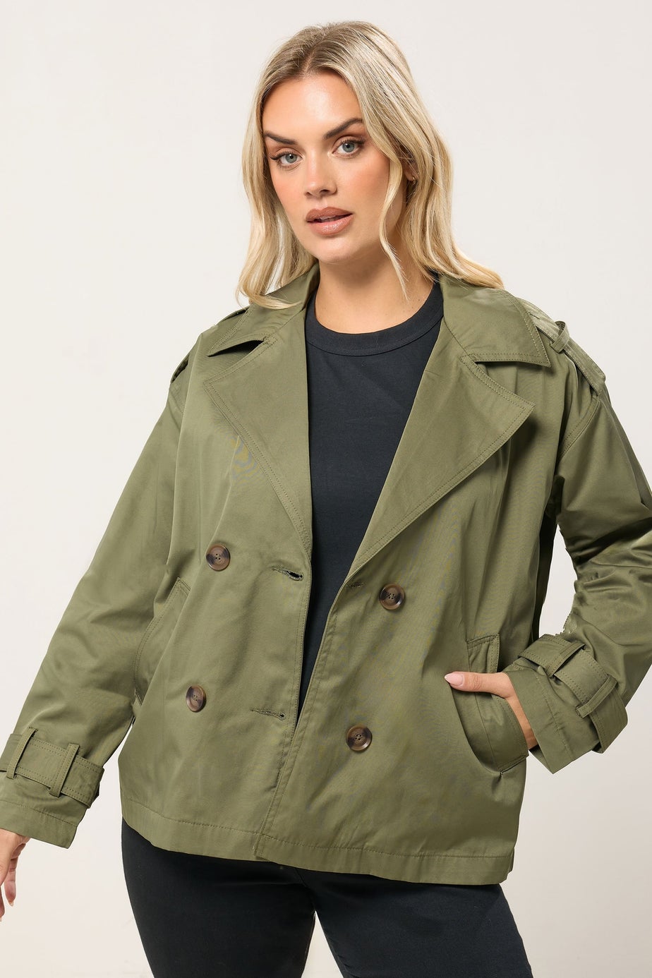 Yours Curve Khaki Short Trench Coat