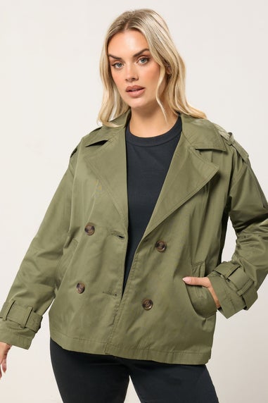 Yours Curve Khaki Short Trench Coat