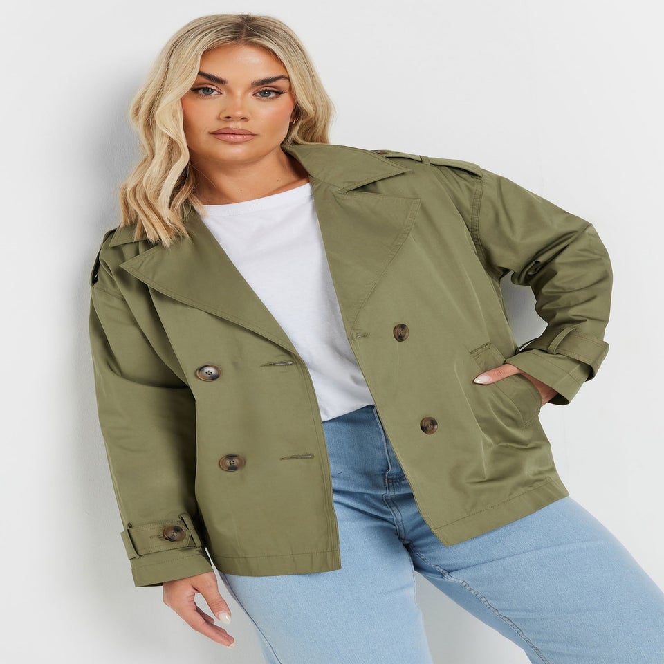 Yours Curve Khaki Short Trench Coat