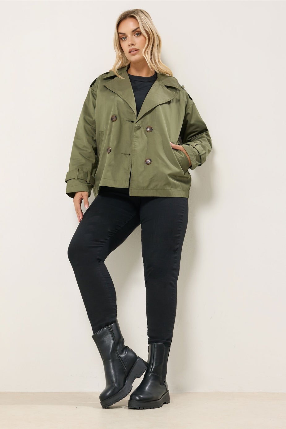 Yours Curve Khaki Short Trench Coat