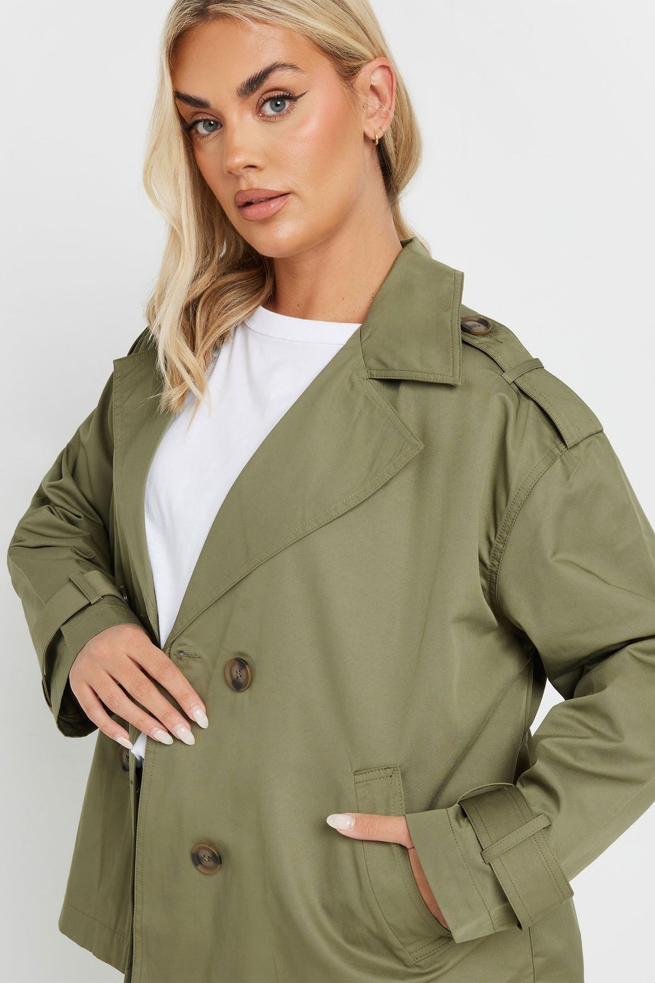 Yours Curve Khaki Short Trench Coat