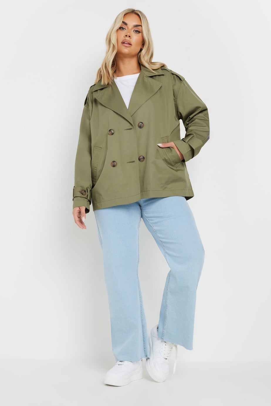 Yours Curve Khaki Short Trench Coat