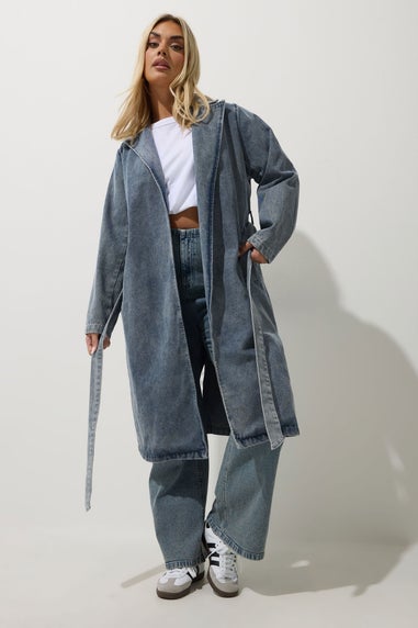 Yours Limited Collection Curve Mid Blue Belted Denim Trench Coat