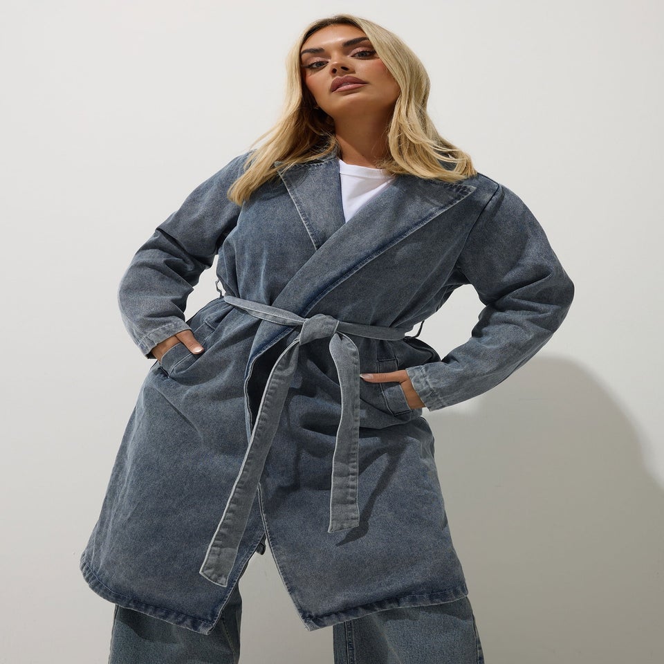 Yours Limited Collection Curve Mid Blue Belted Denim Trench Coat