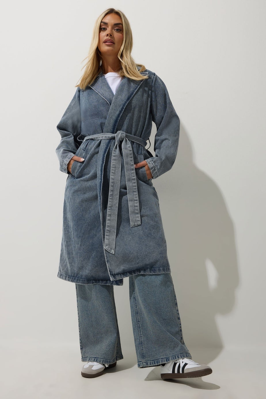Yours Limited Collection Curve Mid Blue Belted Denim Trench Coat