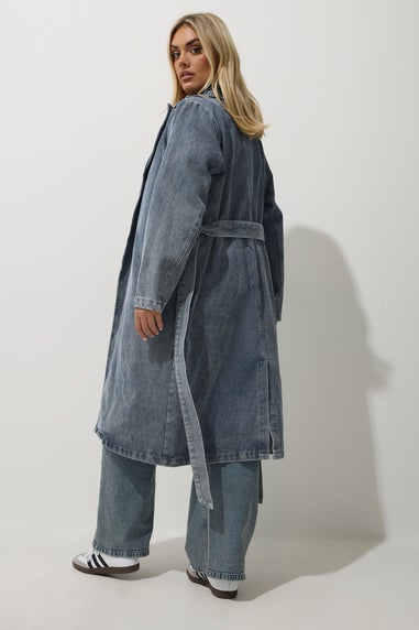 Yours Limited Collection Curve Mid Blue Belted Denim Trench Coat